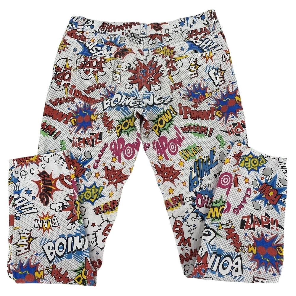 Crystal Vogue Comic Book Pop Art Print Pants  White Graphic Artsy Comfy Women 16